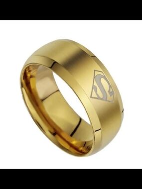 DC Comics Superman Logo Gold Stainless Steel Band Ring Superhero Men’s Size 12